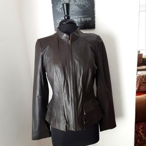 Halogen dark brown Leather Peplum Jacket Size L
